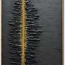 Boiee Art,24x36Inch Framed Hand Painted Abstract Artwork Textured Vertical Wall Art in Dark Charcoal Grey Gold Acrylic Painting