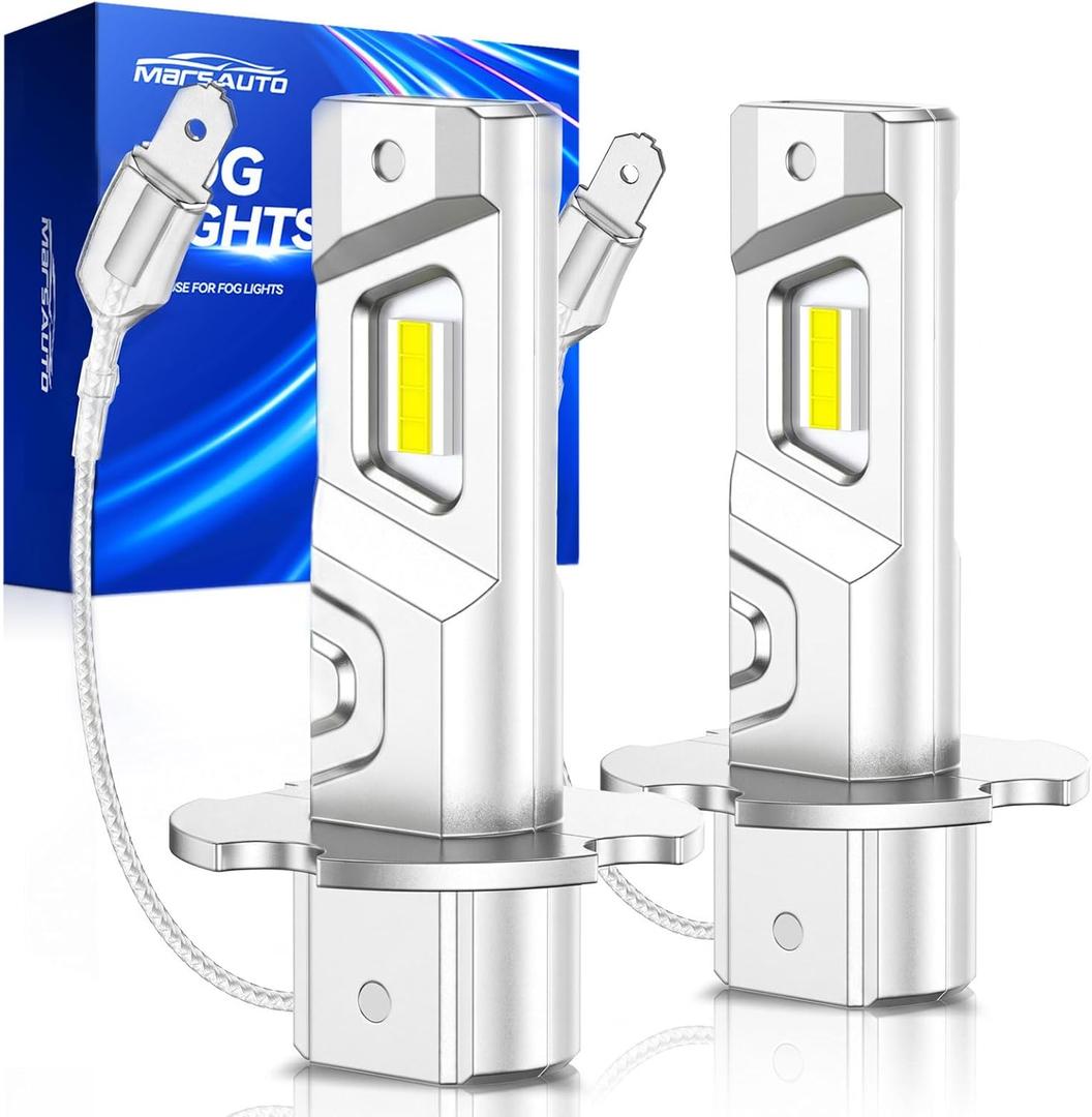 Marsauto H3 Fog Light Bulb, 600% High Bright H3ll H3 Led Fog Lights 12,000LM 6500K White Strong Penetration,1:1 Mini Szie Plug & Play Fog Bulb for Car, Truck, SUV, Pack of 2