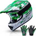TCMT DOT Youth Kids Dirt Bike Helmet Youth Motocross Helmet Full Face ATV Four Wheeler Motorcycle BMX Helmet for Boys Girls, Off-Road Protective Gear with Goggles Gloves New (Pattern: Green Frame)