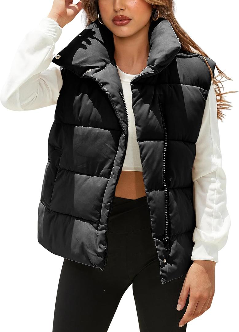 Himosyber Womens Puffer Vest Sleeveless Casual Loose Winter Warm Lightweight Stand Collar Down Jacket Coats (Small, Black)