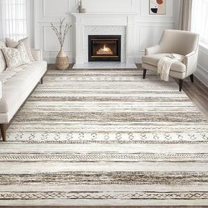 Tortania Area Rug Living Room Rugs - 8x10 Washable Large Soft Neutral Boho Moroccan Bohemian Farmhouse Rug Indoor Floor Carpet for Bedroom Under Dining Table Home Office Decor - Cream Brown