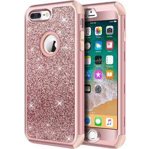 Hython Designed for iPhone 8 Plus, iPhone 7 Plus Case, Heavy Duty Defender Protective Bling Glitter Sparkle Hard Shell Hybrid Shockproof Rubber Bumper Cover for 7 Plus and 8 Plus, Rose Gold