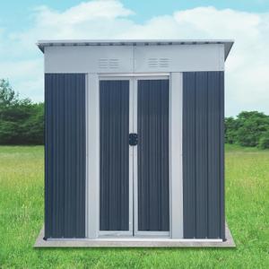 KEIKI 5x3 FT Outdoor Storage Shed with Pent Roof and Lockable Sliding Door, Small Waterproof Galvanized Steel Storage House with Aluminum Alloy Frame for Garden, Backyard, Patio, Lawn, Grey & White (Gray)