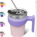 BJPKPK 10 oz Stainless Steel Insulated Tumbler Cups With Handle And Straw And Lid,Pastel Sunset