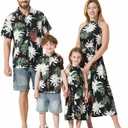 PATPAT Family Hawaiian Matching Outfits Mommy and Me Outfits Caribbean Vacation Summer Tropical Halter Sundresses and Shirts (6-7 Years, Black Flower)