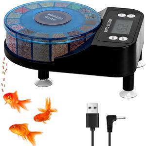 Automatic Aquarium Fish Feeder Moisture Proof Precision Fish Tank Food Dispenser with Timer Feeding Vacation Feeder, USB Rechargeable, LCD Display for Vacation Weekend Holiday(Blue)