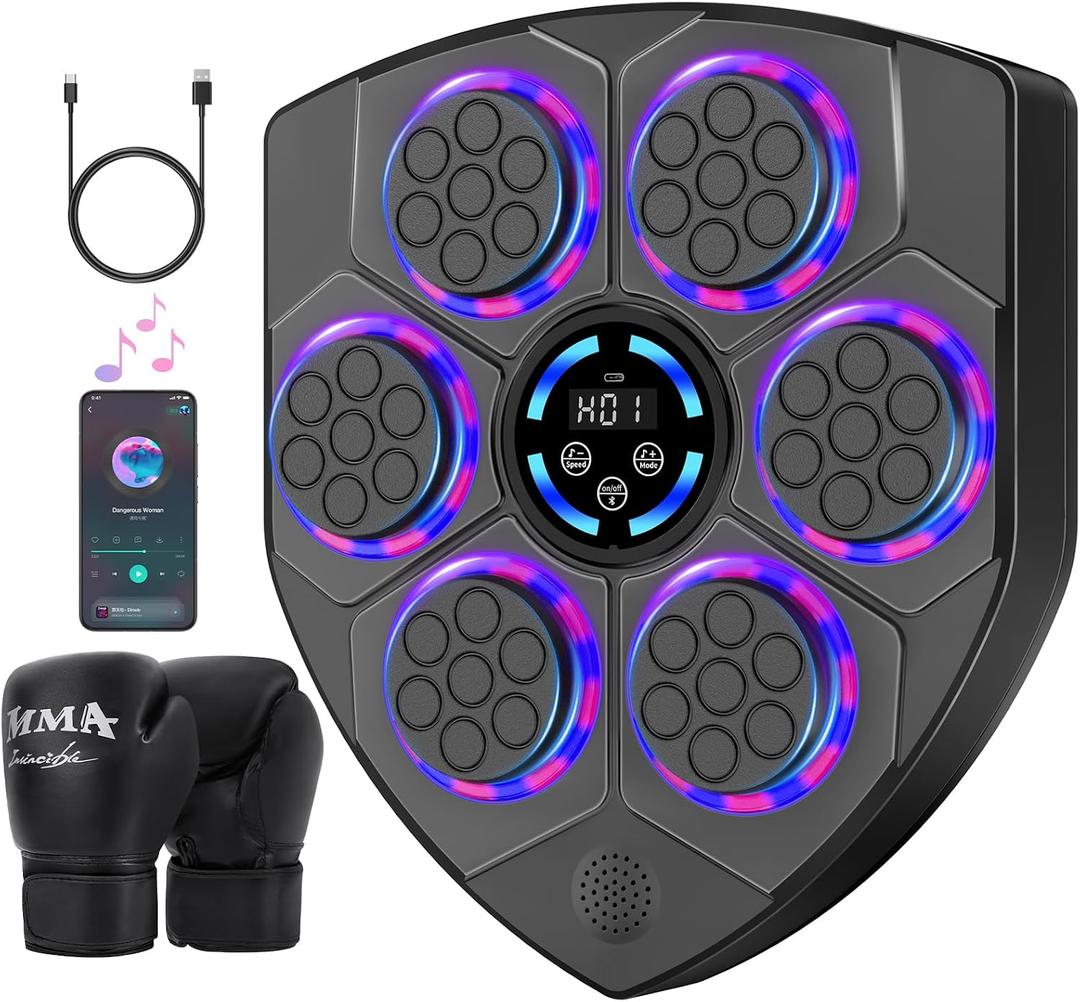 TGLLM Music Boxing Machine, Wall Mounted Boxing Machine with Gloves, Smart Music Punching Target for Kids Adult, LED Electronic Boxing Workout Machine with 9 Modes & 9 Speeds