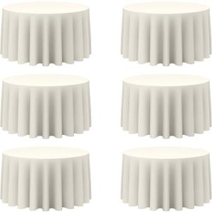 BRILLMAX 6 Pack Ivory Round Tablecloths 120 Inch for 60 Tables - 150 GSM Polyester Fabric, Floor Length Drop, Water, Stain & Wrinkle Resistant Cloth Cover for Wedding Reception Banquet Dining