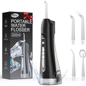 Water Flosser, Water Dental Flosser Pick for Teeth, IPX7 Waterproof Oral Irrigator, 3 Modes 4 Replaceable Jet Tips, Professional Flossing Cleaning Picks for Home Travel Gums, Braces Care (Black)