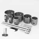 GSTK 7pcs Concrete Hole Saw Set (30mm, 40mm, 50mm, 65mm, 80mm, 100mm, 120mm) with SDS Plus Shank Attachment Bar - Ideal for Concrete, Cement, Brick, Stone, and Walls. (16PCS Carton packing)