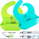 Dodo Babies Silicone Bib Set - Practical BPA-Free Feeding Solution with Adjustable Straps, Wide Food Pocket, and Bonus Pacifier Clips