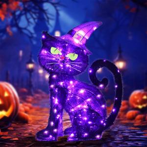 Halloween Decorations Outside Witch Cat - HOYECHI Outdoor Halloween Decor Lighted Black Cat 2ft, Light Up Cat with 85 Led Lights, Ground Stakes, for Front Yard Porch Gardens Lawns Party
