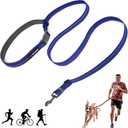Tuff Pupper Hands Free Adjustable Length Dog Leash | Lightweight for Running Jogging Walking | Padded Waist Belt (24-50 Inch) | Adjusts 3 to 6 Feet Length | Strong Ballistic Nylon w/Reflective Strips (Blazing Blue)