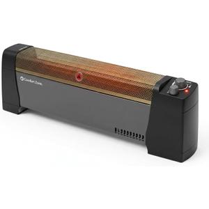 Comfort Zone 1500W Convection Baseboard Heater – Silent Portable Electric Space Heater with Adjustable Thermostat, 2 Heat Settings & Safety Tip-Over Switch – Black