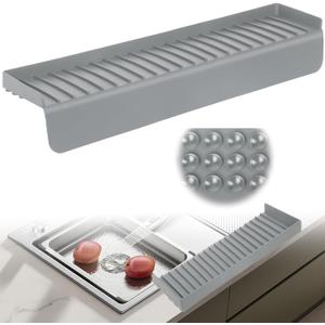 Silicone Sink Edge Protector with Suction Cup 4" x 24",Kitchen Sink Splash Guard for Kitchen, Bathroom Sink, Steel, Granite, Quartz Countertops,Multifuctional Sink Accessories (Gray)