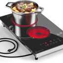 AMZCHEF 2-Burner-Electric-Cooktop-Electric-Stove, 12 inch Plug in Stove Top 110V-120V, 2 Burner Hot Plate with 1800W & 9 Power Levels, Residual Heat Indicator, Over-Temperature Protection