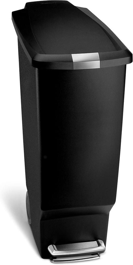 simplehuman 40 Liter / 10.6 Gallon Slim Kitchen Step Trash Can With Secure Slide Lock, Black Plastic