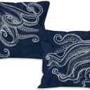 Octopus Coastal Throw Pillow Covers 18x18 Set of 2,Nautical Beach Ocean Decor,Coastal Nautical Octopus Outdoor Pillow Covers for Home Bedroom Couch