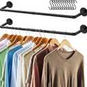 ERYTLLY Industrial Pipe Clothes Rack 36.2, 2 Set Multi-purpose Wall Mounted Iron Garment Rod, Heavy Duty Detachable Hanging Clothes Rack for Closet Rod (Black, 2 Base)