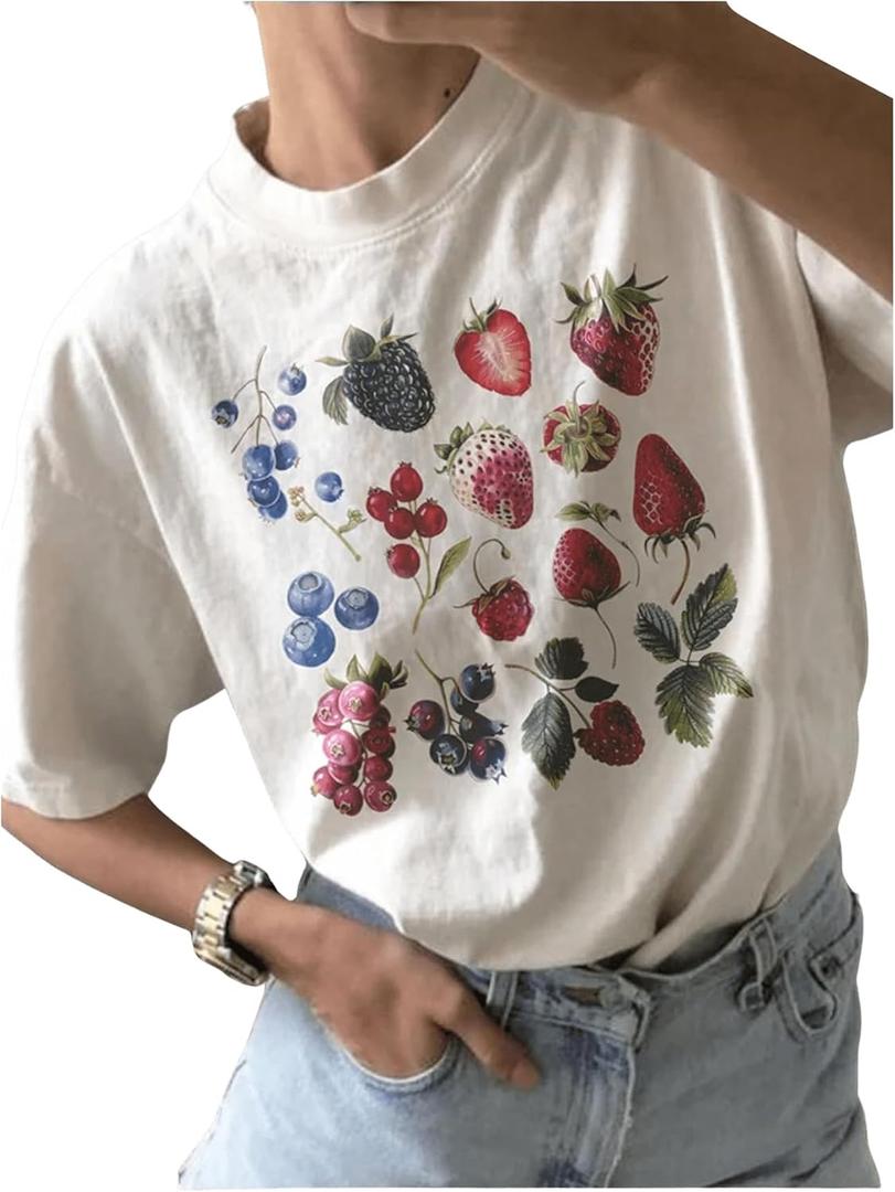 SOLY HUX Women's Y2k Graphic Tees Crew Neck Short Sleeve Casual T Shirt Tops (Large)