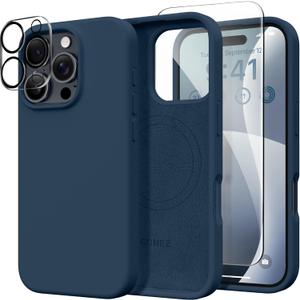 GONEZ Magnetic for iPhone 16 Pro Case, Compatible with MagSafe, [Screen Protector + Camera Lens Protector], Silicone Shockproof Anti-Scratch Protective Phone Case 6.3 inch, Dark Blue