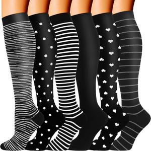 Double Couple 6 Pairs Compression Socks for Men Women 20-30mmhg Knee High Support for Sports Circulation (Small-Medium, Multicolored 01)