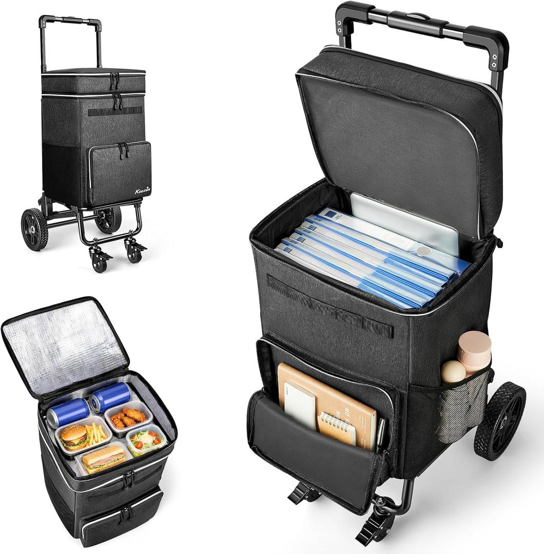 KEDSUM 2 in 1 Rolling Teacher Bag with Detachable Trolley, 2.12 Cu.Ft. 250LBS Rolling Tote Bag, Fits for 18" Laptop, Ideal for Teacher, Therapist & Crafter, 4 Big Wheels with Brake