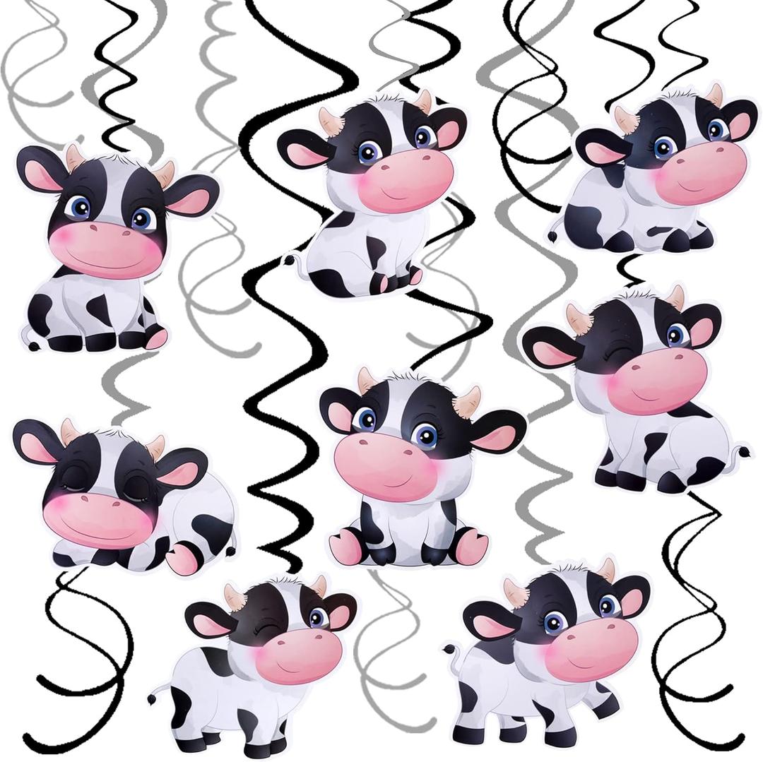 15Pcs Cow Birthday Party Decoration Cow Hanging Swirls for Farm Animal Theme Birthday Party Supplies (Black and White)