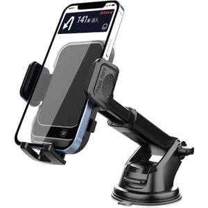 VEDA Car Phone Holder Mount, Cell Phone Holder for Dashboard Windshield, Suction Cup Hands-Free Car Phone Stand, Compatible with iPhone, Samsung and Android Smartphone (Black)