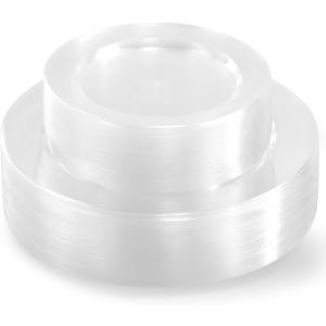 100 PCS Clear Plastic Plates, Plastic Disposable Plates Include 50 Dinner Plate and 50 Dessert Plate Perfect for Holiday, Birthday, Wedding & Party
