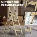 4 Step Ladder, Lightweight Folding Step Stool with Anti-Slip Aluminum Wide Pedal& Convenient Handgrip, 330lbs Capacity Steel Ladder for Household and Office (Gold)