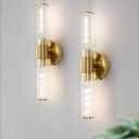 18" Wall Sconces Set of Two Hardwired Glass Gold Vanity Lights for Bathroom LED Wall Lights for Living Room Hallway (2 Pack)