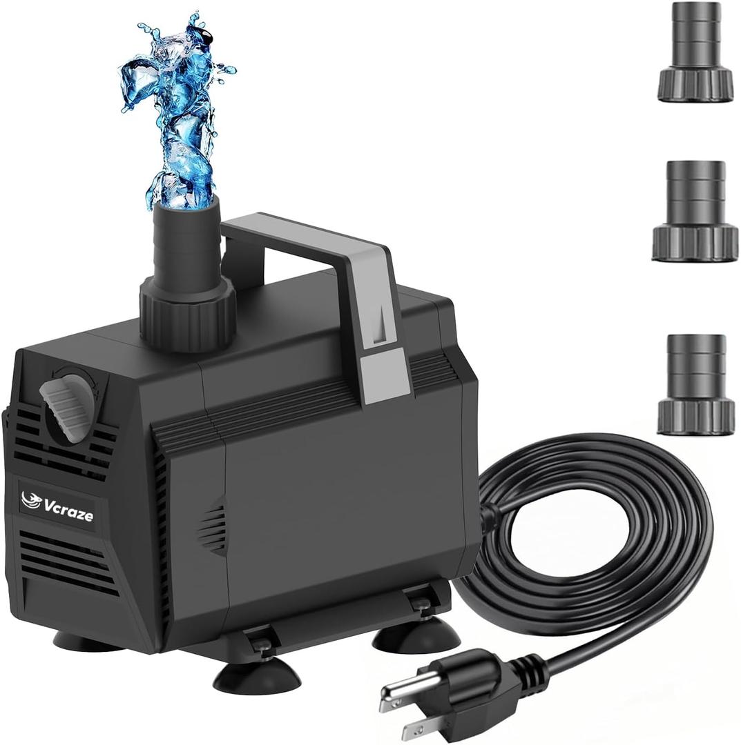 Submersible Water Pump 1200GPH/70W Fountain Pumps with Flow Control, Pond Pump Submersible Outdoor with 10ft 3-Core Power cable for Hydroponics, Aquarium, Waterfall, Statuary, Water feature