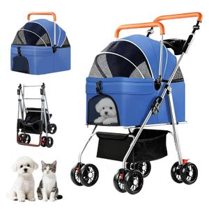 YYW 3 in 1 Pet Stroller with Removable Carrier, Cup Holder & Basket Blue