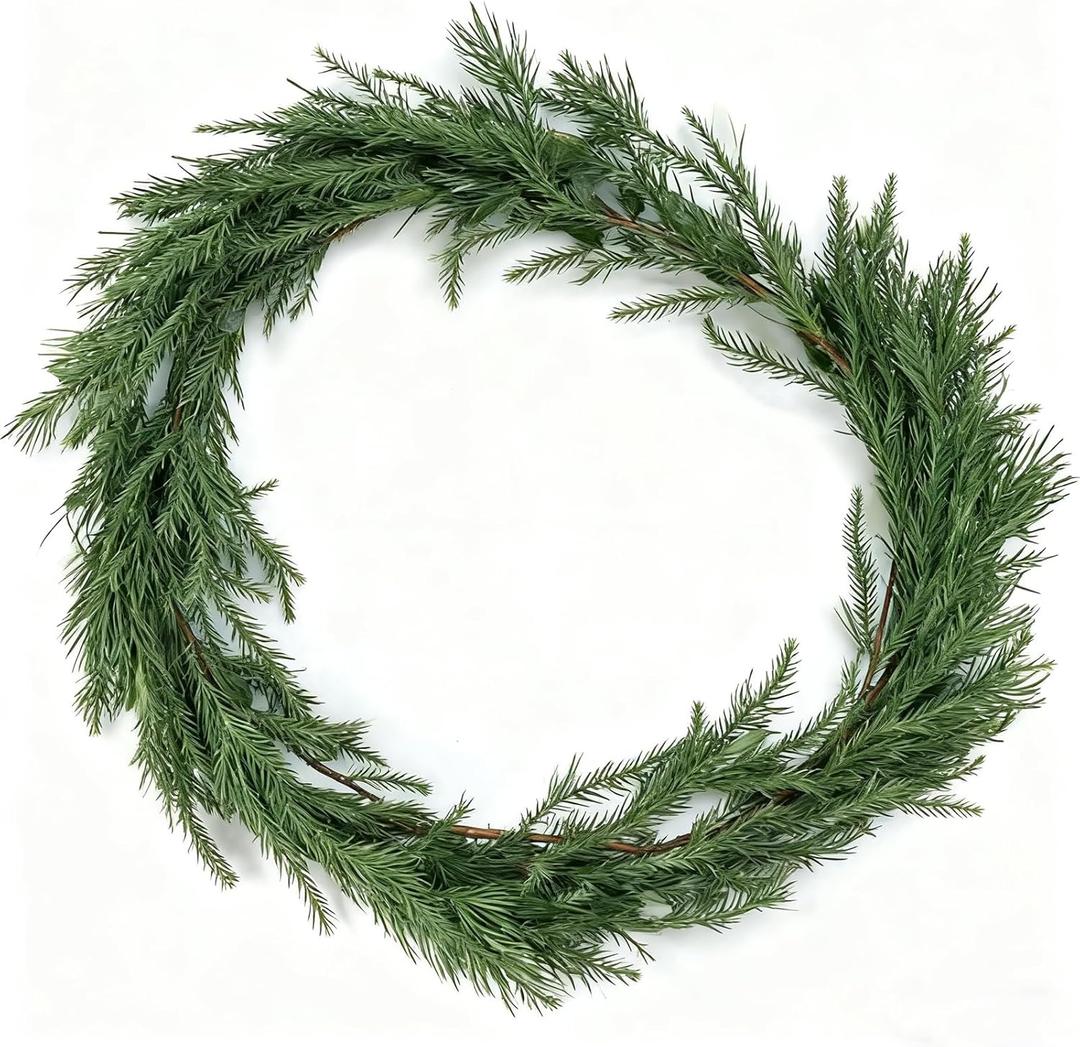 6 Ft Artificial Norfolk Pine Garlands, Realistic Christmas Garland for Mantle, Real Touch Cedar Garland for Table, Stairs, Indoor & Outdoor Decor, Christmas Decorations