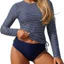 ZAFUL Women's Long Sleeve Rash Guard UPF 50+ Sun Protection Surf Swim Shirts Drawstring Tankini Swimsuit XL