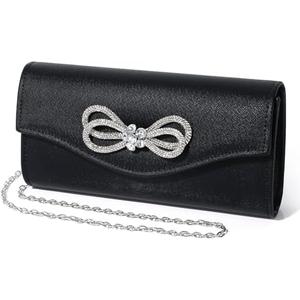 DETARA Women Evening Handbag Shiny Crystal Bow Flap Clutch Purse for Women Wedding Party Prom Purse