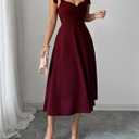 Floerns Women's Elegant Wedding Guest Dresses Bow Flare Ruffle Cocktail Party Summer Midi Dress (Brown, M)
