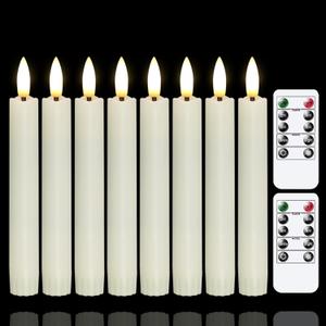 Battery Operated Flameless Taper Candles with Two Remote Timer, 6.4" LED 3D-Wick Window Candles, Flickering Long-Lasting Warm Light Electric Pack of 8 Flameless Candlesticks (0.78" Dia, Ivory)