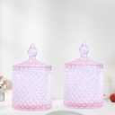 10 oz Glass Canister Set for Qtips, Cotton Swabs, Floss Dispenser & Round Pads - 3 Piece Vanity Organizer - Bathroom Countertop Storage Jars（Pink）