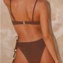 SHENHE Women's Underwire Swimsuits 2 Piece Swimsuits Side Tie Beaded Padded Bathing Suits (Brown, XL)