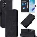 ScandiCasis for Samsung Galaxy S26 Plus Leather Case, Geometric Patterns Wallet Case with 3 Card Slots, Magnetic Closure Kickstand Flip Phone Case Shockproof Cover, Dark Green