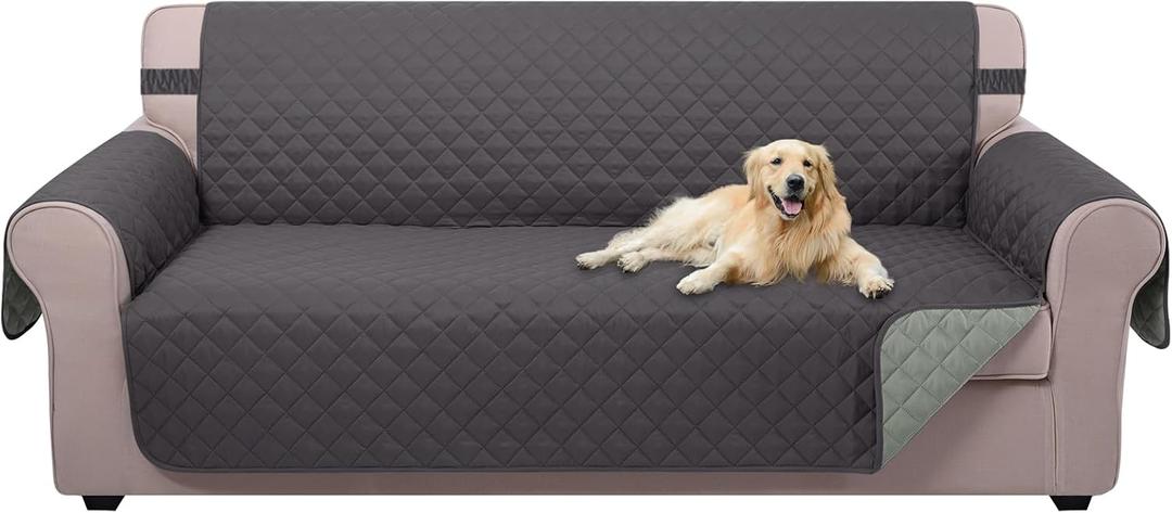 U-NICE HOME Reversible Sofa Cover Washable Couch Cover for Dogs with Elastic Straps Water Repellent Furniture Protector Couch Cover for 3 Cushion Couch Sofa Pet Friendly (Sofa, Dark Grey/Light Grey)