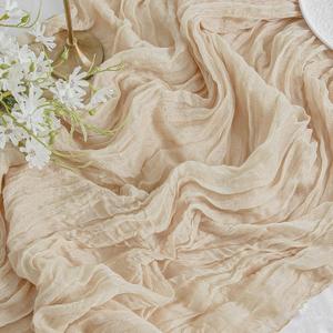 FEXIA Beige Cheesecloth Table Runner 35x120 Inches Ivory Gauze Rustic Boho Spring Easter Table Runner for Engagement Party Decorations Bridal Shower Wedding Party First Communion Centerpiece (1 Pack-10FT)