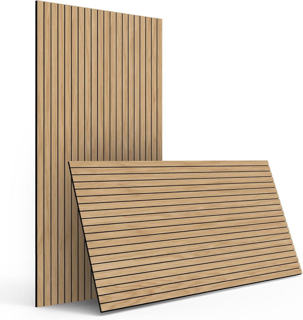 4-Piece Wood Slat Wall Panel for Interior Wall Decor Noise Cancelling 47.2" x 23.6" Peel and Stick Acoustic Decorative 3D Sound Absorbing Wall Paneling, Natural Oak