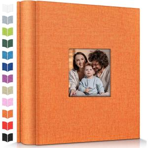 Photo Album 4x6 with 600 Pockets, Slip-in Picture Albums, Linen Cover Memory Book with Front Window, White Page Vertical Photo Book for Wedding, Family, Anniversary, Baby, Vacation (Orange)
