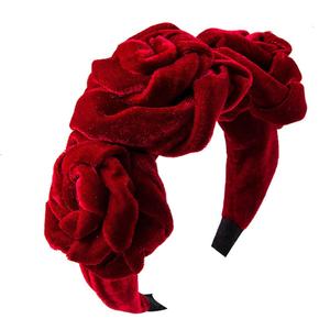 QTMY Velvet Wide Rose Flower Headbands Vintage Hairband Elastic Hair Hoops Fashion Hair Accessories for Women Girls