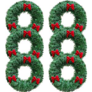 6 Pack Mini Christmas Wreaths for Windows Kitchen Cabinets, 12 Inch Small Christmas Wreath with Red Bows Artificial Christmas Tinsel Wreaths Mini Wreath Xmas Decorations for Home Door Wall Chair Stair