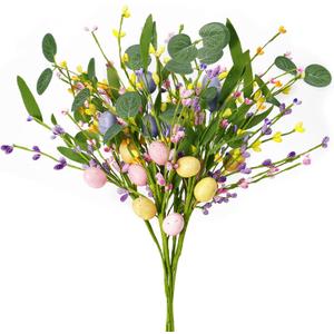 Woosir 6PCS Easter Egg Stems Flowers Artificial Spring Flowers Floral Stem Decorations Artificial Floral Picks and Sprays Berry Stem for Easter Home Vase Table Centerpieces Wreath