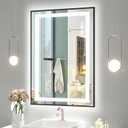 OKPAL 26x40 LED Bathroom Mirror, Frontlit & Backlit Lighted Bathroom Mirror, LED Vanity Mirror with Lights, Anti-Fog, Dimmable 3 Colors, Shatterproof, Horizontal/Vertical (Matte Black)